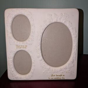 Russ White Ceramic Wedding Multi-Opening Frame with Gold Lettering